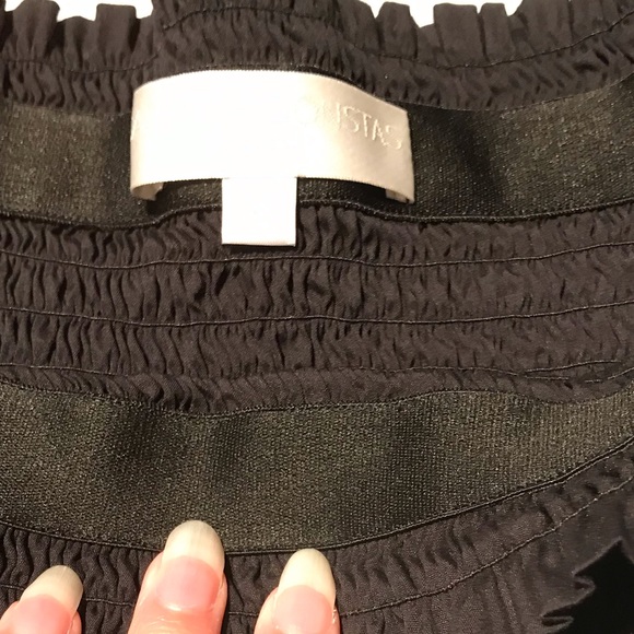 Caroline Constas Layered Bell Sleeve Smocked Off Shoulder Mini Dress in BLACK - Picture 7 of 9